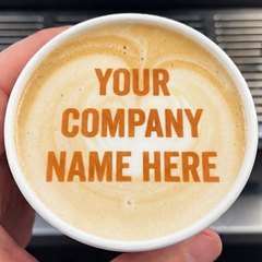 Latte with a company name printed on the foam