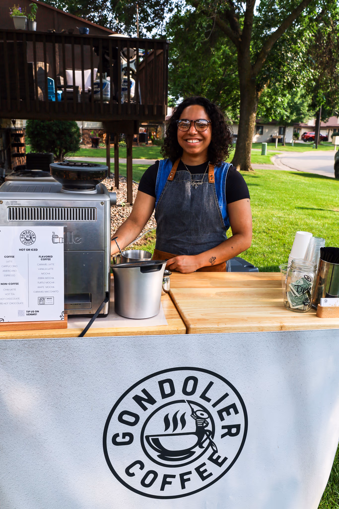 Gondolier Coffee baristas welcoming guests at the mobile cart