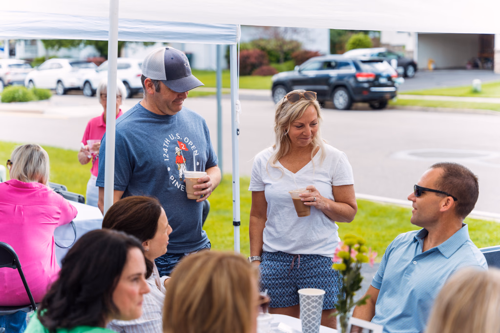 Guests enjoying coffee at an outdoor Gondolier Coffee catered event